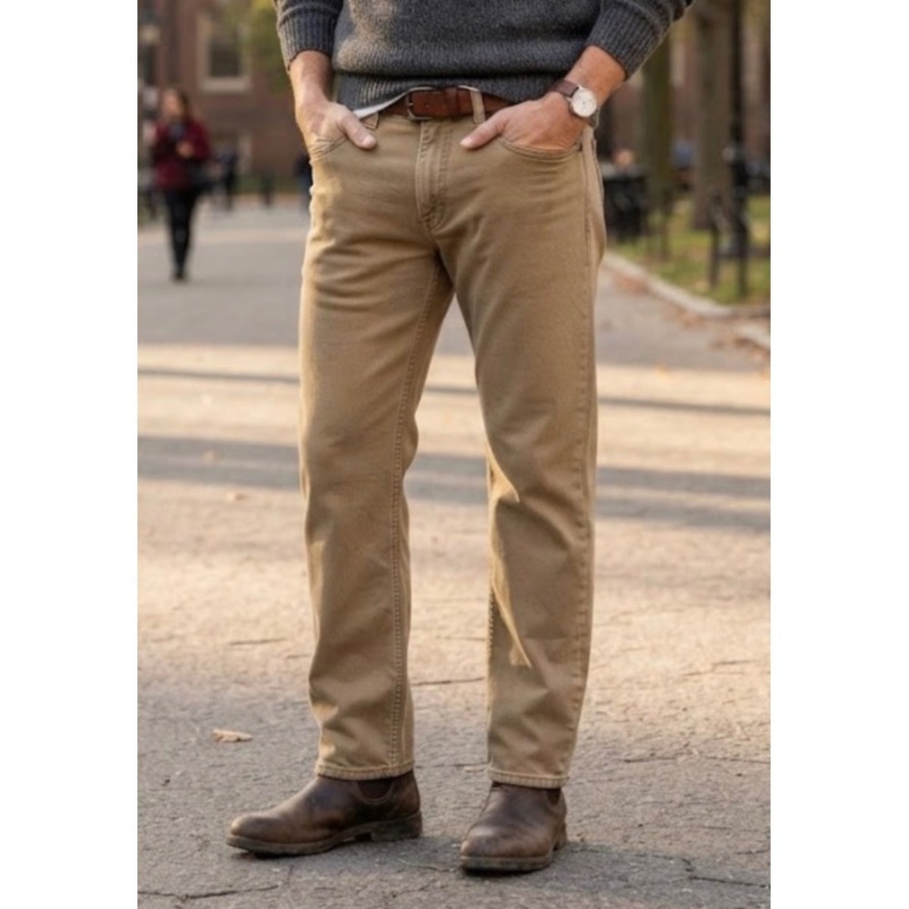 Levis 514 Straight Fit Khaki Tan Pants Mens 34x34 Cotton Blend Stretch Trousers